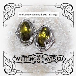 Mid-Century Whiting & Davis Olivine Crystal Earrings ~CLIPS~